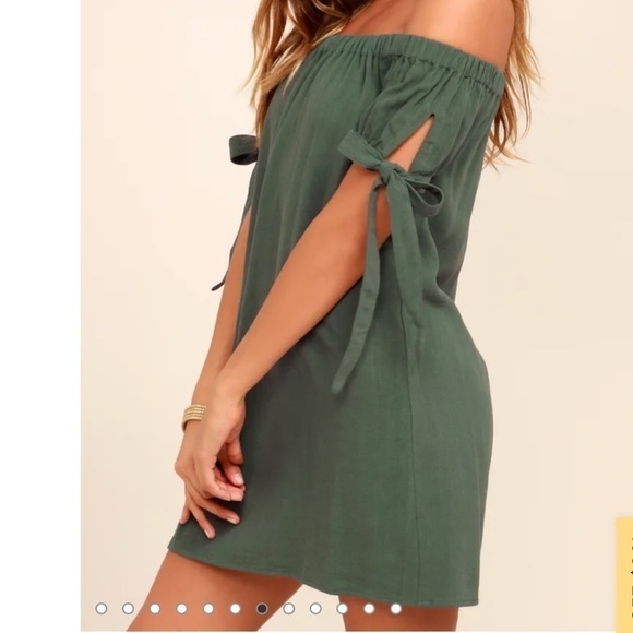 NEW Lulu’s Al Fresco Evenings Olive Green Off Shoulder Mini Dress Small Pullover - Picture 3 of 13